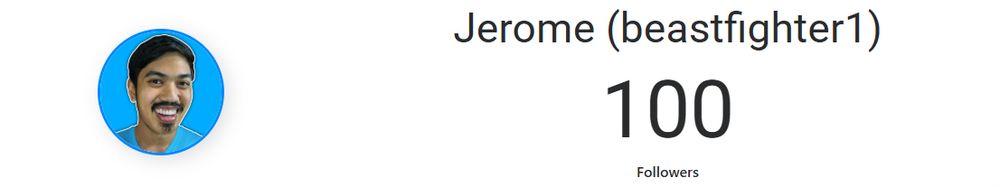 On the left is Jerome's profile picture, a self-portrait of himself smiling at the camera wearing a blue shirt against a blue background. On the right is Jerome's follower count on Bluesky, showing the number 100.