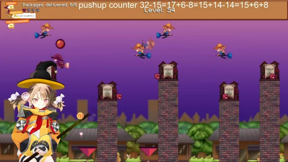 Gigi streaming "Delivered by Friday" with a pushup counter at the top of the screen that reads "pushup counter 32-15=17+6+8=15+14-14=15+6+8"