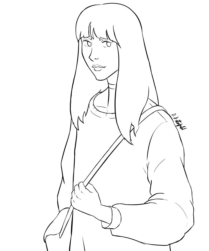Line drawing of a really tall girl