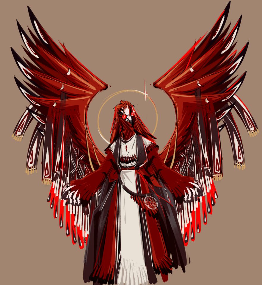 Continuation- 

Wings spread lined with leathers , fabrics and decorated fabrics , this process took his two whole days and showed him that this particular garb would take many swaths of days even years to fully spend decorating each tassel and then intricating weaving them through his wings. He only wished he had the time , even once he had fully attired himself, he felt a echo of shame as a twang of his heritage cried out , deep and far away .