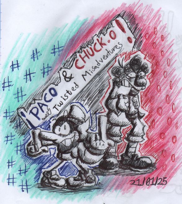 Paco and Chuck. O drawn rocking a black and white palette and casual clothing.