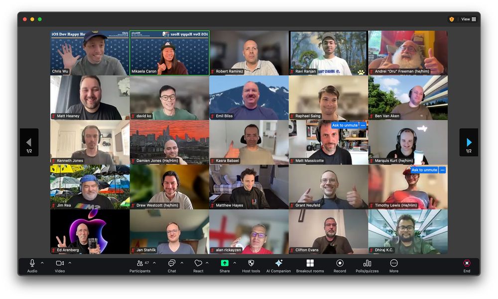 Participants at iOSDevHappyHour on a Zoom call