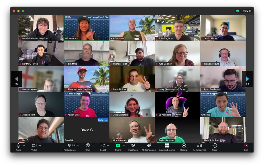 Participants at iOSDevHappyHour on a zoom call