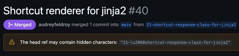 GitHub screenshot showing a git branch name containing a \u2060 character