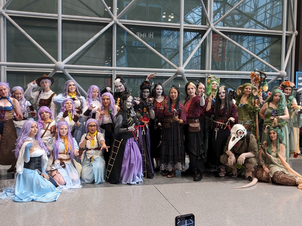 Group of Imogen, Launda and Fearne cosplayers, with a Paté cosplayer as well