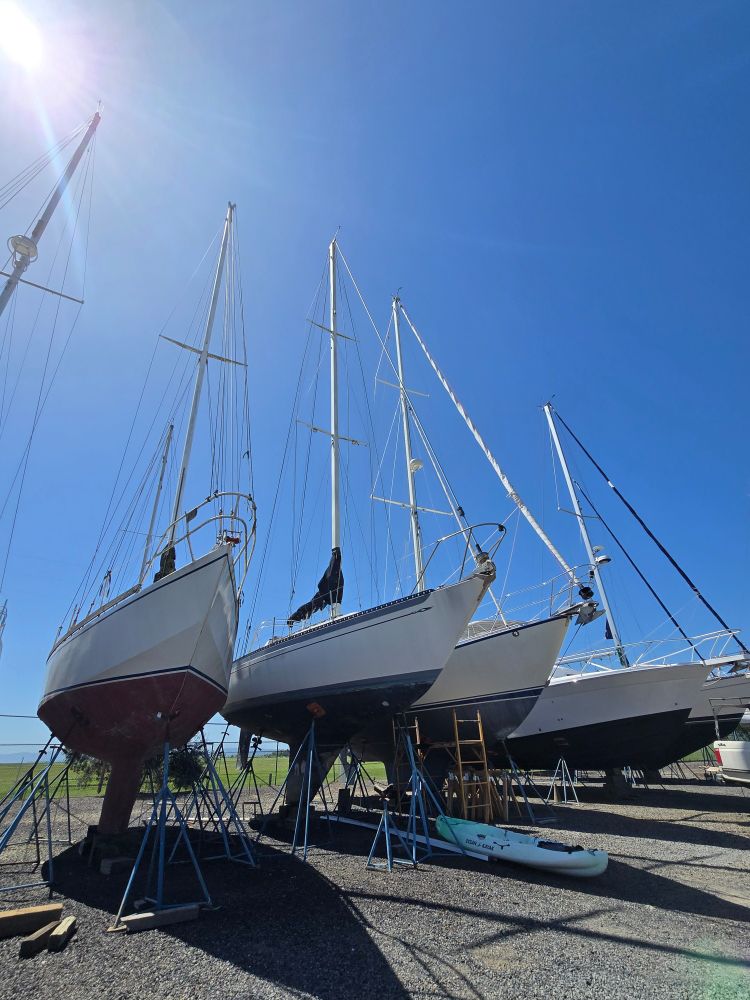 4 dry docked sailboats.