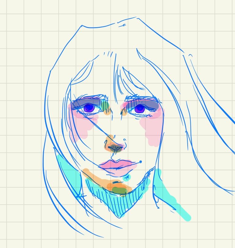 sketch of a feminine looking person, colored in with the highlighter tool on good notes 