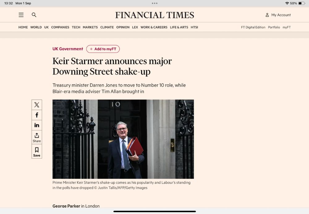 ft lead story today, with X & FB sharing links. No bluesky.