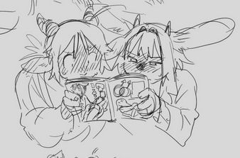 a panel or drawing or part or however you want to call it of teen fujoshi whatever it's called comic by chimeracauldron, I was going to write over it and stuff about how well done this bit is but it felt a little weird to do... the similarity between the two and the slight alterations make it very very nicely done though, and stuff, and that's why I'm posting this image thanks for reading :)