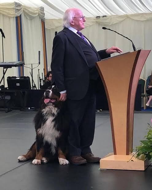 MDH and Misneach at podium in Áras 