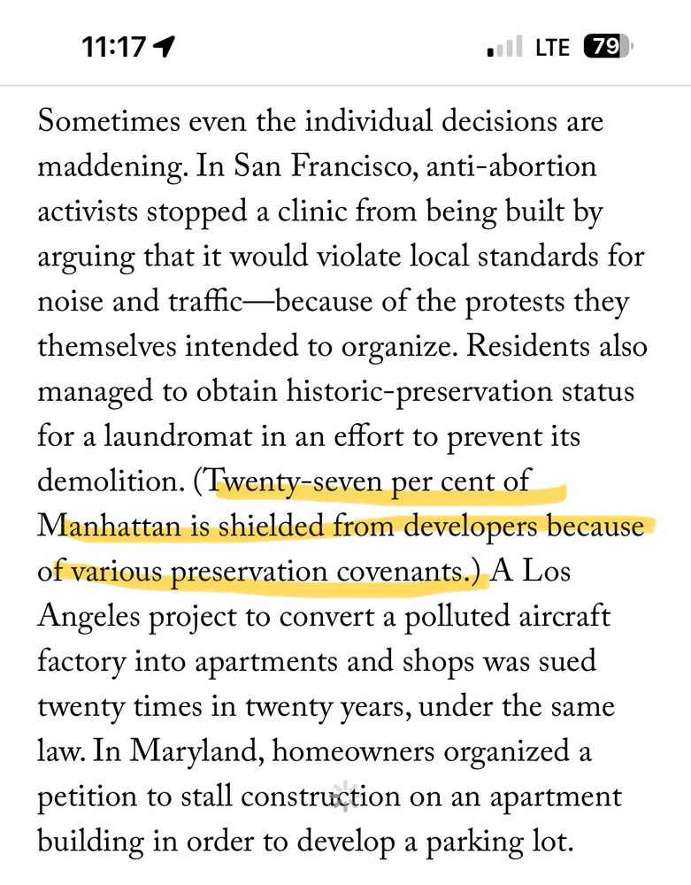 Excerpt from article stating 27% of Manhattan is under various preservation covenants