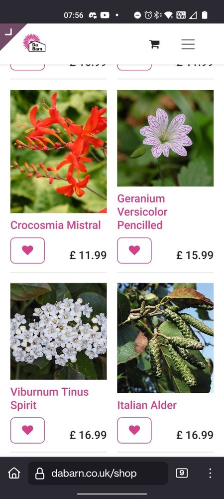 Screen shot of Da Barn web shop rendered on a mobile device.
