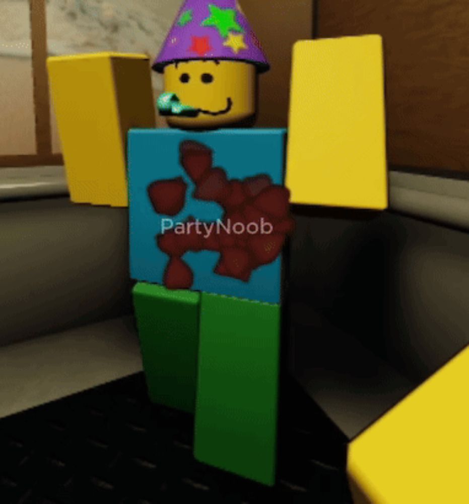 a cartoon character with the name partynoob written on it