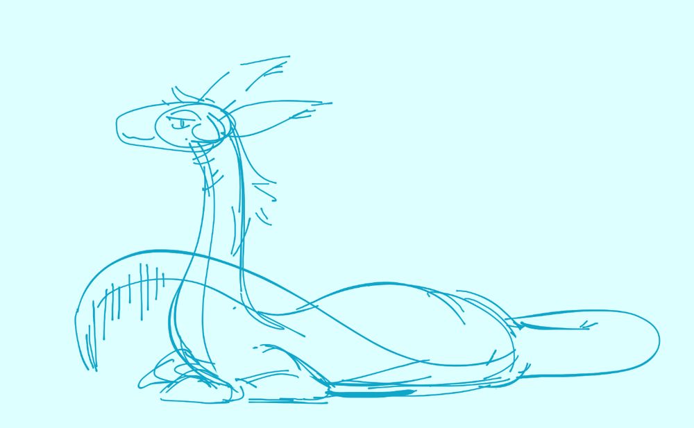 sketch of my dragon fursona lying down looking sort of smugly at the viewer