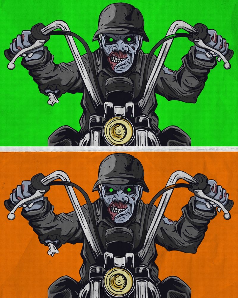An illustration of a rogue zombie riding a motorcycle