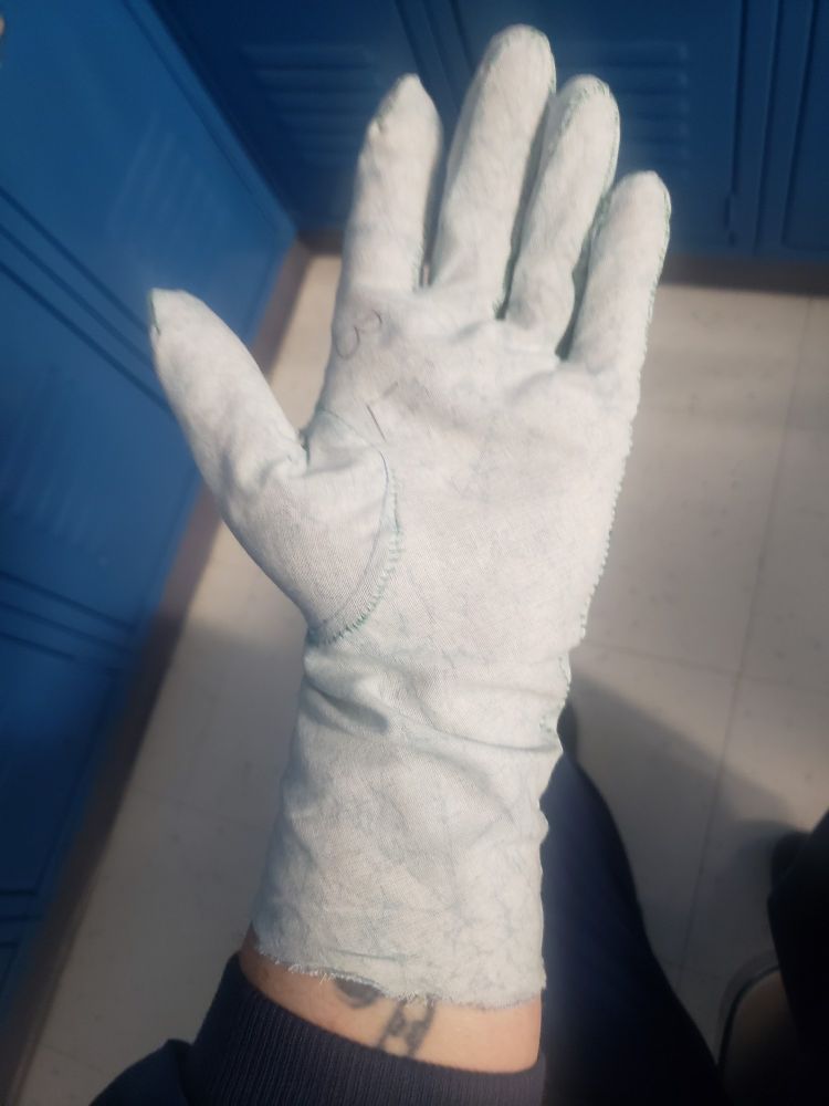 Palm view of a gusseted glove mock up