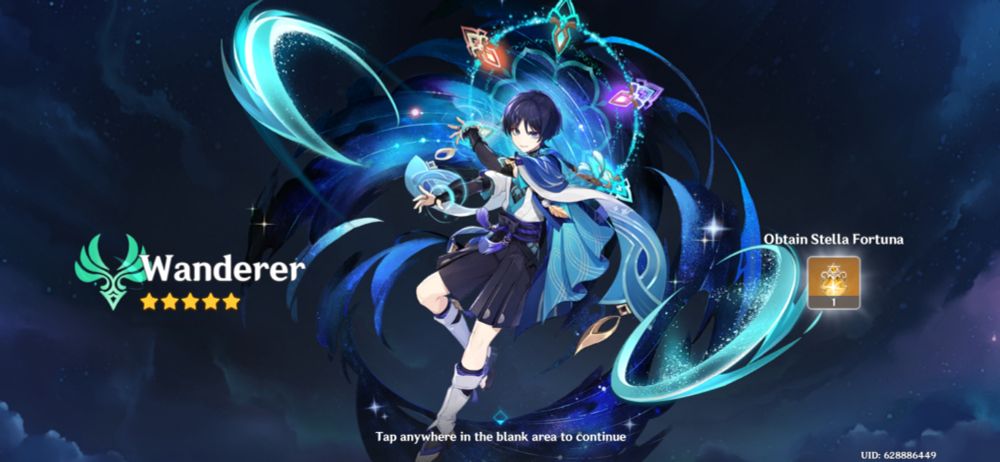 wanderer from genshin impact (new free stella fortuna) pull screen 