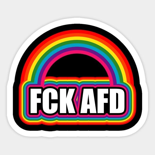 FCKAFD, darüber die Farben eines Regenbogens 