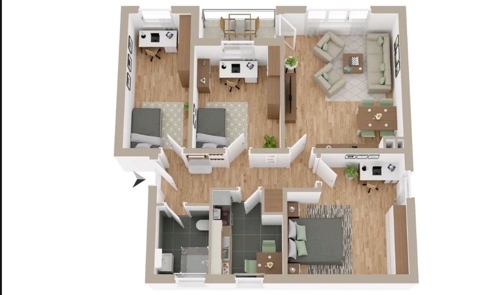 3D-Grundriss einer 4-Zimmer Wohnung 