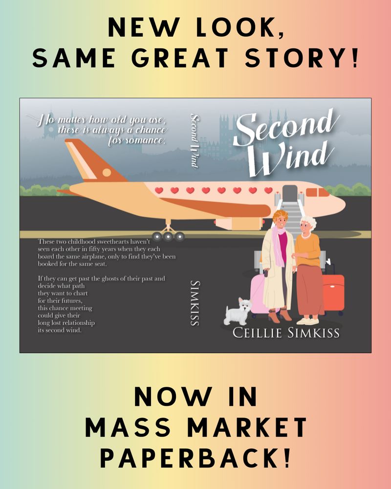A rainbow gradient background with the full paperback wrap of Second Wind's new cover