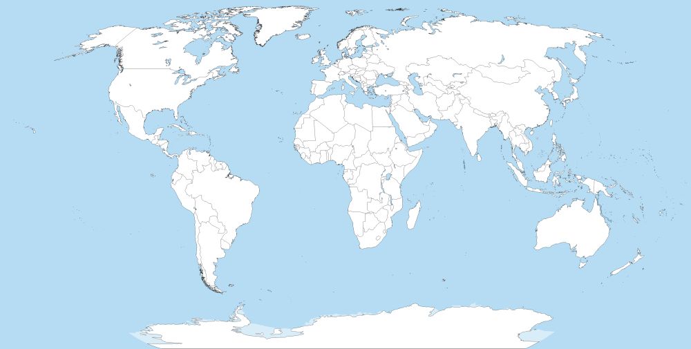 Verdenskart hvor alle land er hvite.