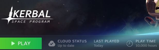 my steam page for kerbal space program showing 10,000 hours