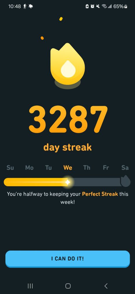 my duolingo streak of 3287 days