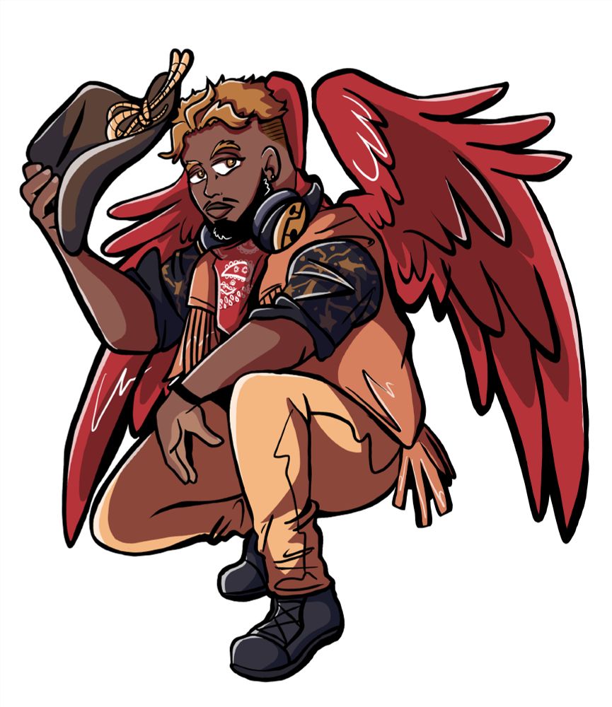 My Hero Academia cosplay of Hawks with a cowboy aesthetic and as a black dude.