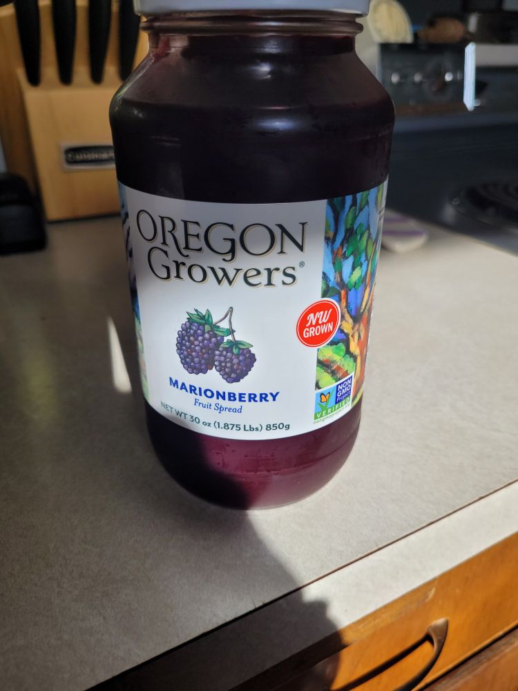 A jar of Oregon Growers marionberry fruit spread 