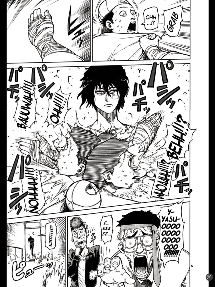 Ohma grabbing a punk and just drowning him in bitchslaps while a heavily intoxicated Japanese business man and another punk look on in horror, second punk bolting for the door right after 