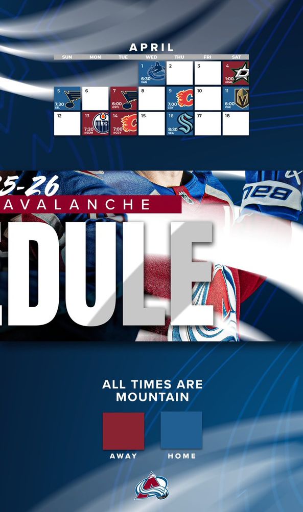 2025-2026 Colorado Avalanche schedule for April