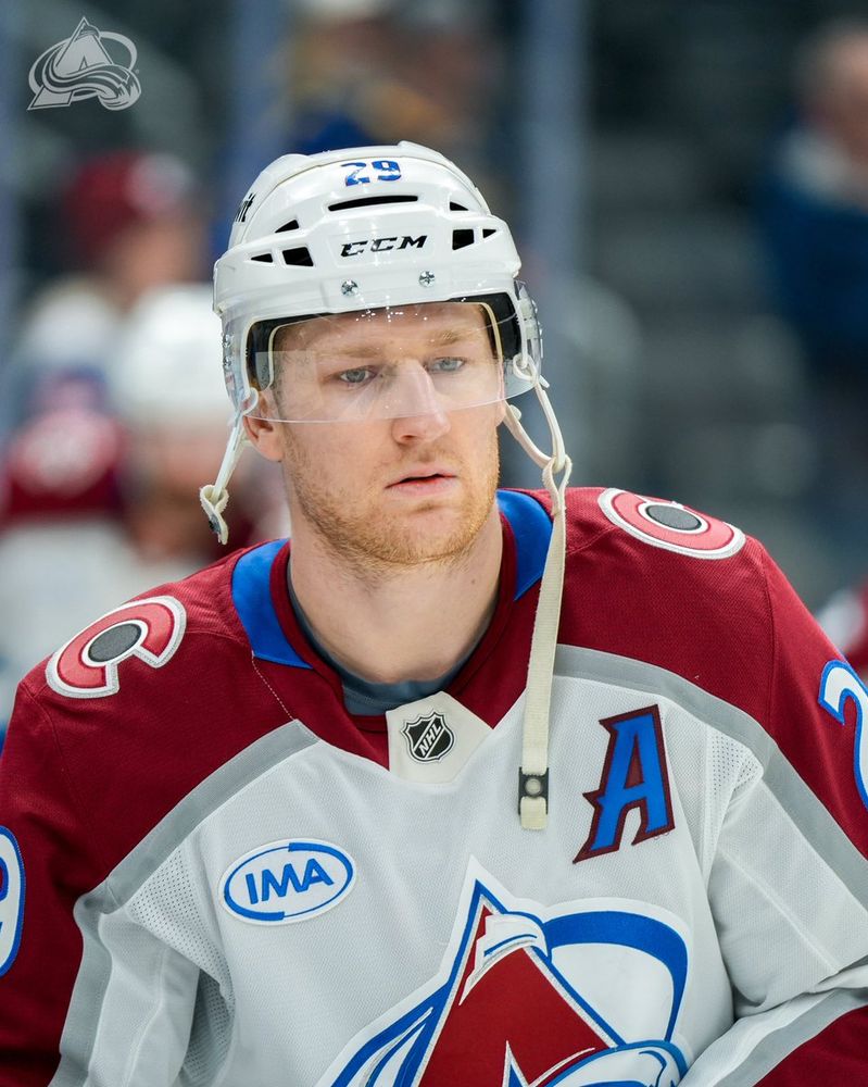 Nathan MacKinnon during warmups