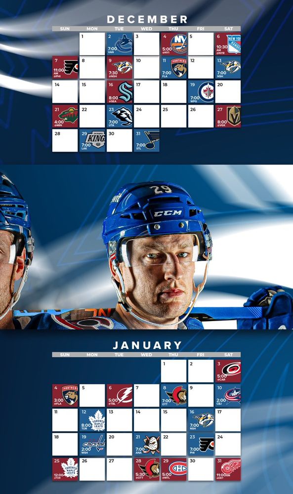 2025-2026 Colorado Avalanche schedule for December and January