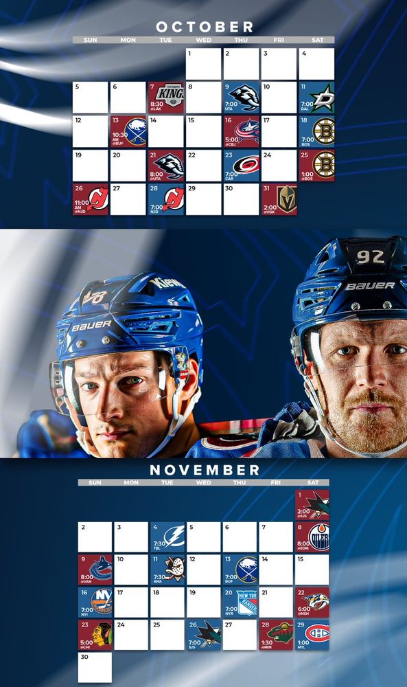 2025-2026 Colorado Avalanche schedule for October and November