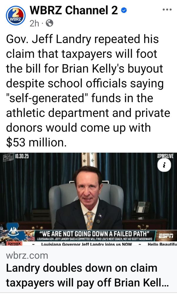 Gov. Jeff Landry repeated his claim that taxpayers will foot the bill for Brian Kelly's buyout despite school officials saying "self-generated" funds in the athletic department and private donors would come up with $53 million.

