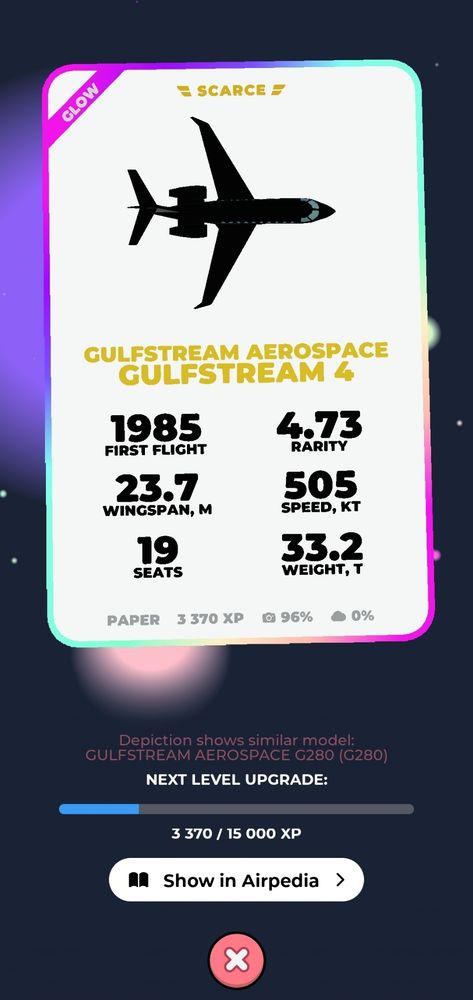 A glowing Gulfstream areospace 4 card in a game