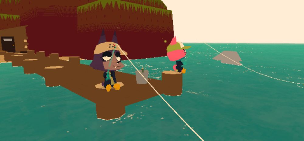 me and my friend webfishing (i'm the purple dog and she's the pink cat)