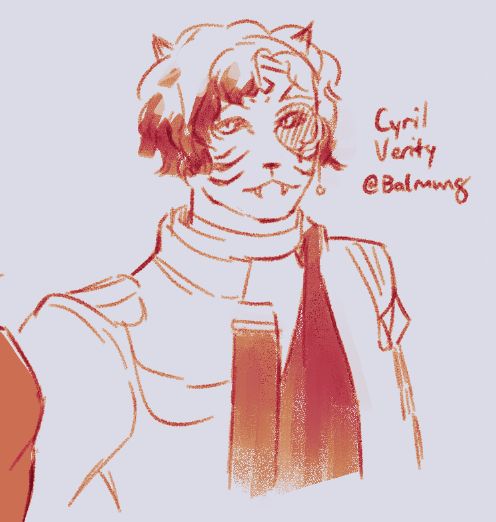 Sketch of a Hrothgar player character with short wavy hair, text reads "Cyril Verity @ Balmung"
