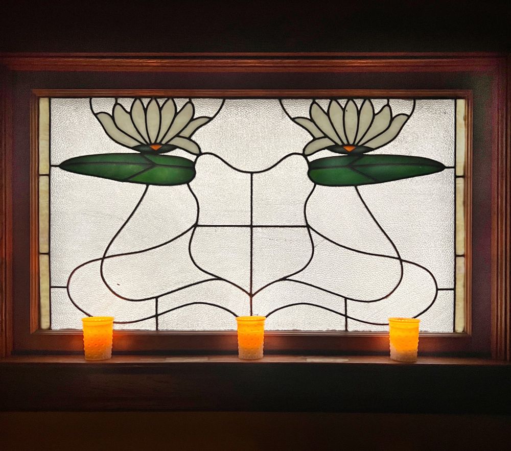 Circa 1910 decorative leaded glass in a Gunderson Historic District house in Oak Park, Illinois 