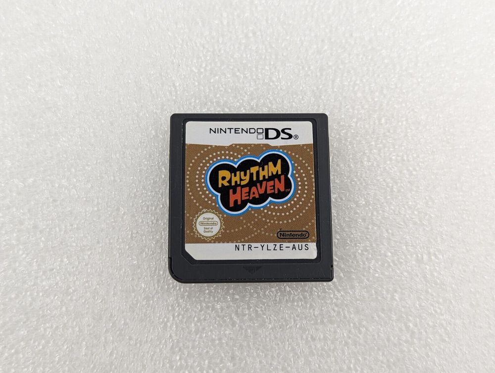 A Nintendo DS cartridge of Rhythm Heaven