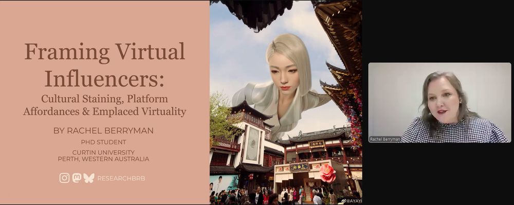 open slide 'Framing Virtual Influencers' by Rachel Berryman
