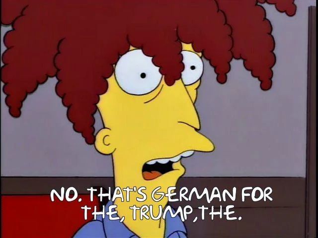 Sideshow Bob saying "No, that's German for "The Trump The!"