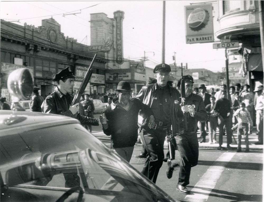 Fillmore & Eddy, April 28, 1969 - Cecil Hurd Photo
An unidentified man being arrested by SF police after an altercation between police and the Black Panther Party