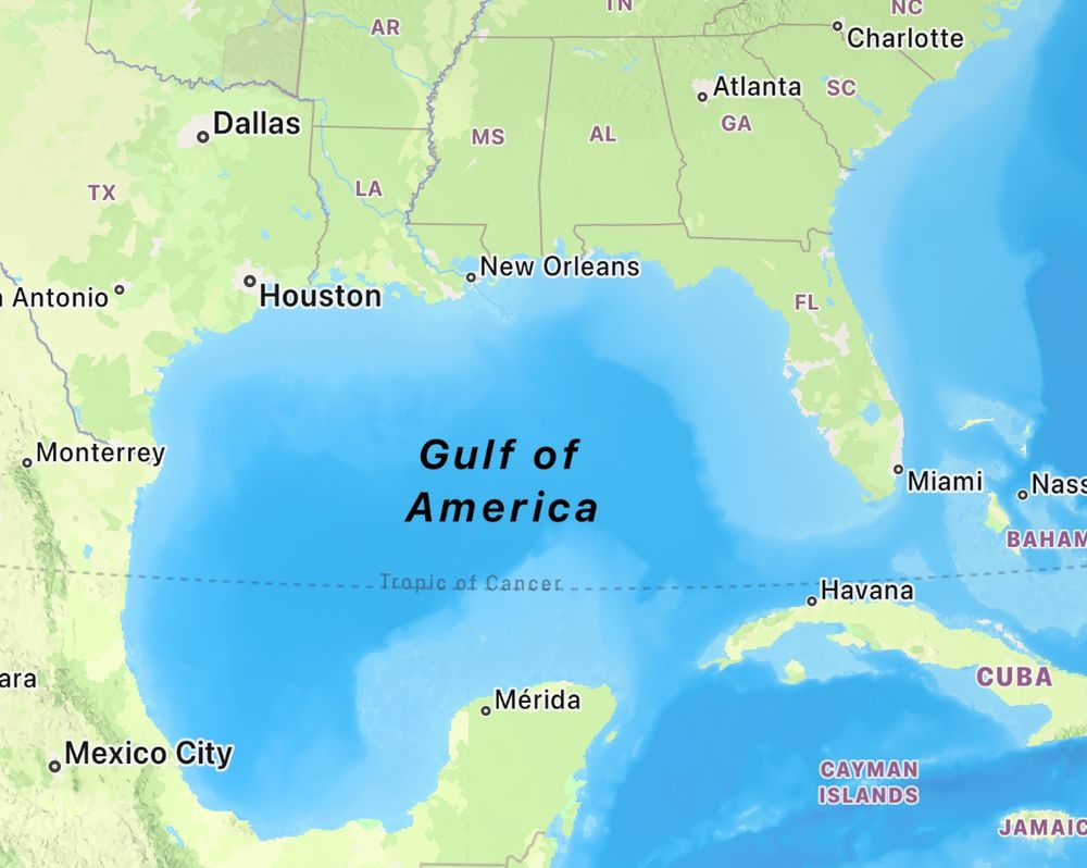 A map showing the Gulf of Mexico, labeled as "Gulf of America." 