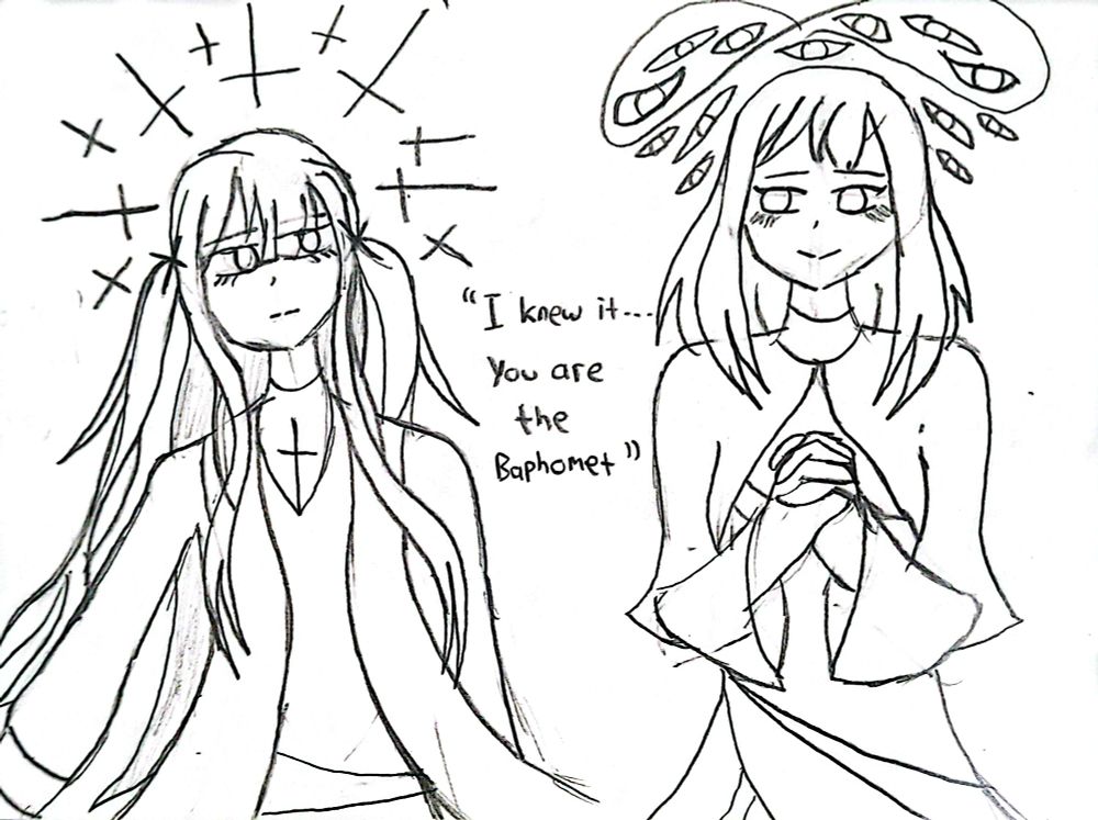 A fanart depicting Togawq Sakiko and Misumi Uika as "Jesus" and "Judas" respectively.

Inspired by the vocaloid song "Judas' Cradle" by Ichi