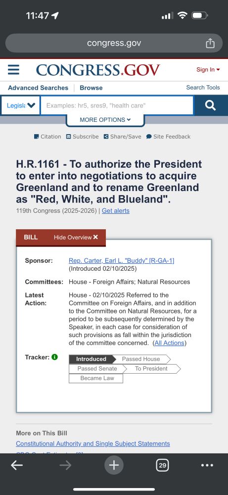 A screenshot of a proposed bill to allow the president to acquire Greenland and rename it as ‘red white and blueland’ 
