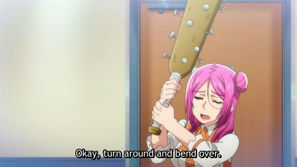 Sakurako Busujima from Grand Blue Dreaming holding up a nail bat: 