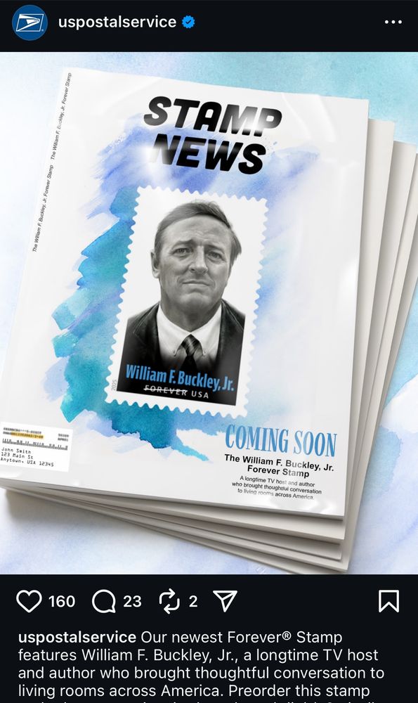 New William f Buckley forever stamp announced by US postal service 