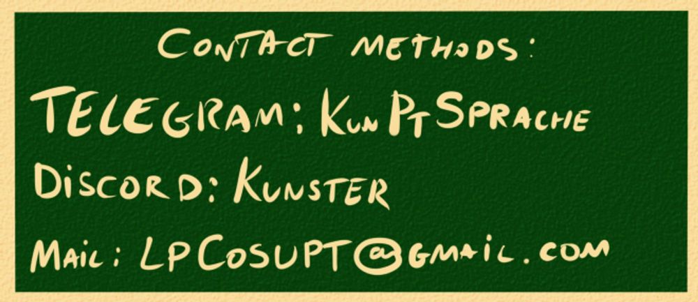Contact details: Telegram and Discord I have a chance to reply faster, but mail can be reliable. Consider that my time zone is GMT. 