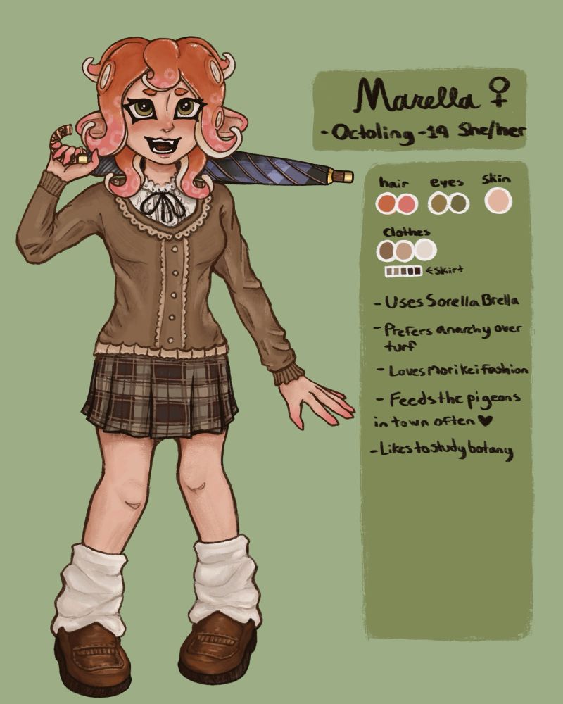 refrence sheet of my octoling oc, Marella 